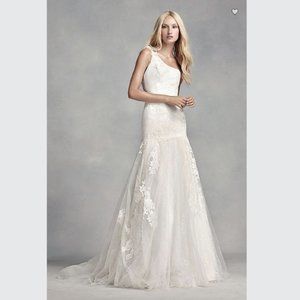 WHITE by Vera Wang One Shoulder Lace Wedding Dress